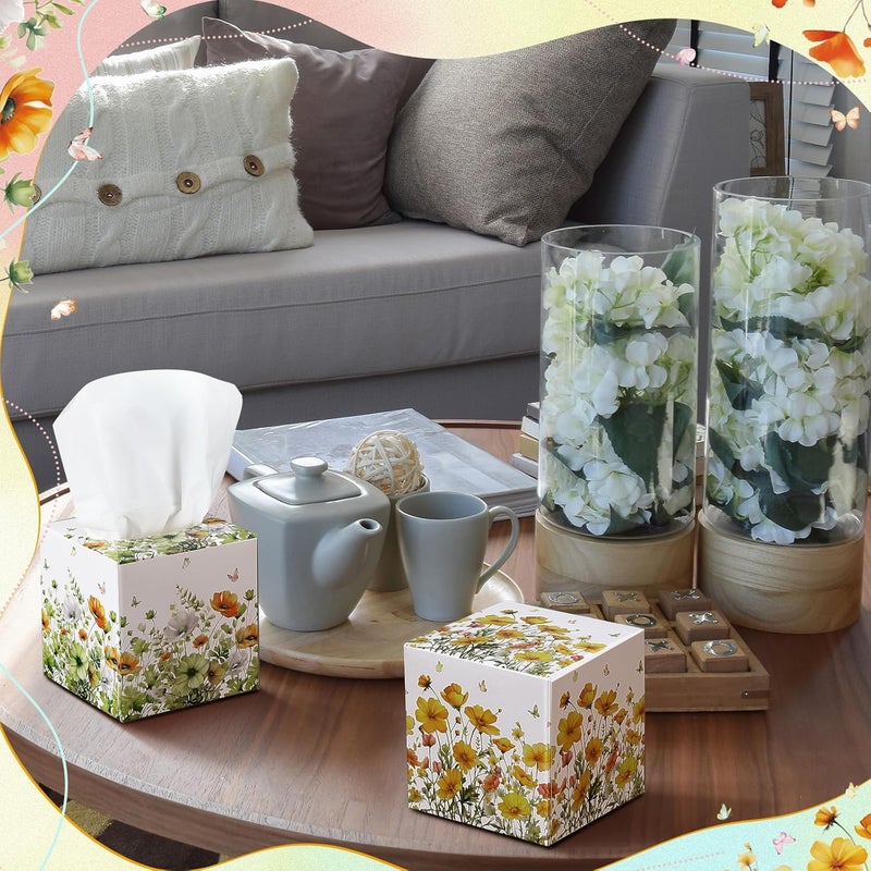 Fourluoo 12 Pack Fall Flower Floral Facial Tissues Cube Boxes 600 Sheets 3 Ply Small Wildflower Face Tissues Bulk for Autumn Christmas Car Bedroom Supplies - Image 4